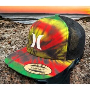 Hurley Rasta Tie Dye Bahama Trucker Aloha Mesh Hat Flat Bill Snapback Cap New